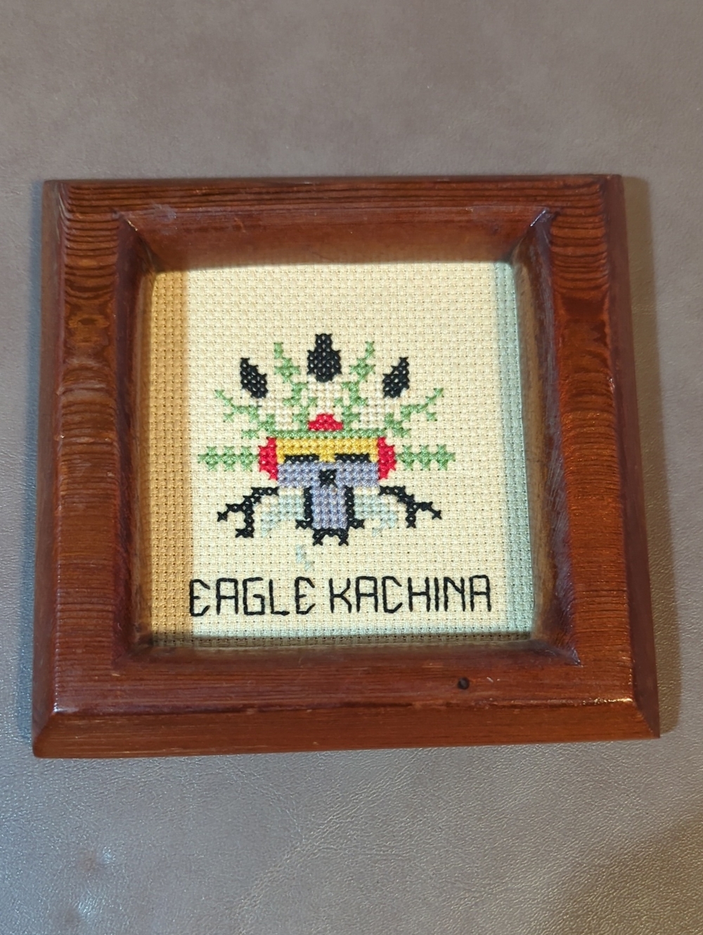 Vintage Eagle Kachina Native American Small Framed Needlepoint Cross Stitch